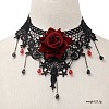 Gothic Alloy Glass Lace Rose Flower Statement Bib Choker Necklaces for Women FS-WGE10D6-03-1