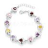 Exquisite Silver Color Plated Brass Heart Cubic Zirconia Link Bracelets BJEW-BB00799-1