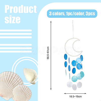 3Pcs 3 Colors Cotton Cord Wrapped Iron Moon Wind Chimes HJEW-BC0001-55-1
