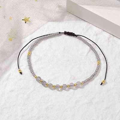 Adjustable Natural Labradorite & Seed Braided Bead Bracelets BJEW-JB10181-04-1