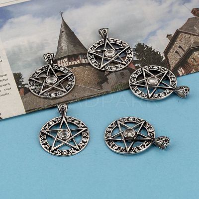 Vintage Men's 304 Stainless Steel Ring with Pentagram Star Pendants STAS-O044-25B-1