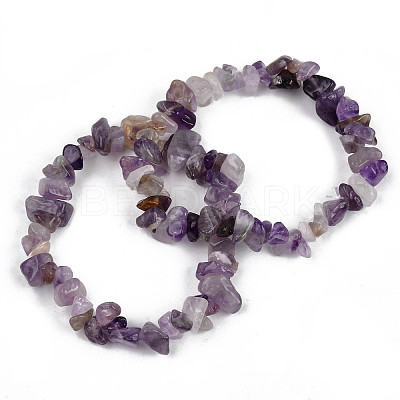 Unisex Chip Natural Amethyst Beaded Stretch Bracelets BJEW-S143-13-1