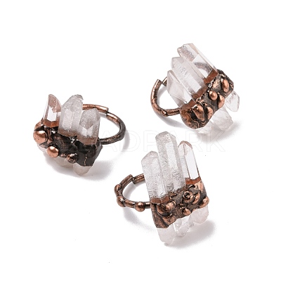 Triple Natural Quartz Crystal Irregular Bullet Open Cuff Ring G-I330-16R-1