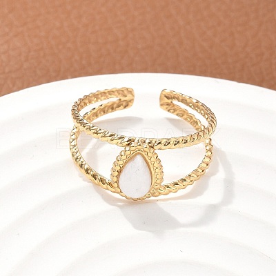 6Pcs 6 Style Oval & Flat Round & Teardrop 304 Stainless Steel Open Cuff Rings Set RJEW-P092-09G-M-1