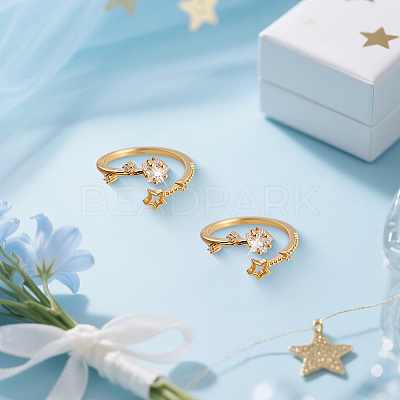 4Pcs 2 Colors Alloy Micro Pave Clear Cubic Zirconia Cuff Rings for Women RJEW-GO0001-10-1