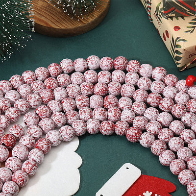 Christmas Wood Round Beads Hanging Ornaments HJEW-CA00081-1