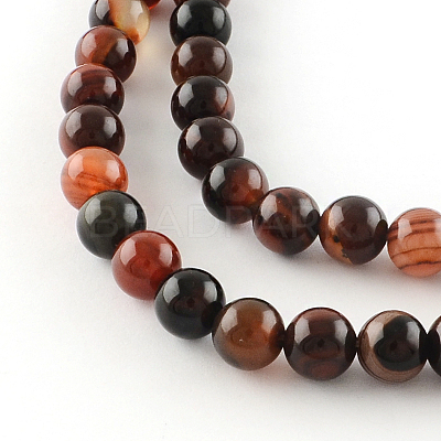 Dyed Natural Striped Agate/Banded Agate Round Bead Strands G-R342-4mm-02-1
