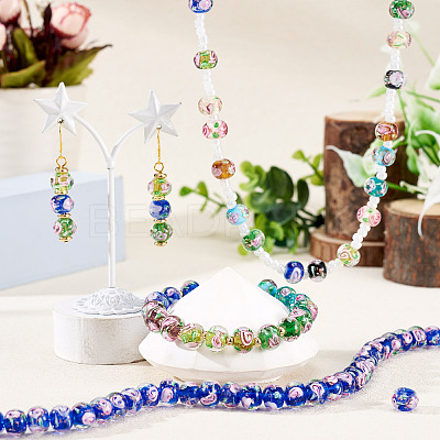 1 Strand Handmade Lampwork Inner Flower Rondelle Beads Strands LAMP-TA0002-72D-1