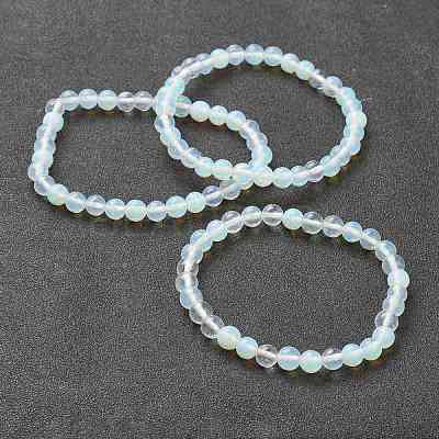 Opalite Beaded Stretch Bracelets BJEW-A117-B-07-1