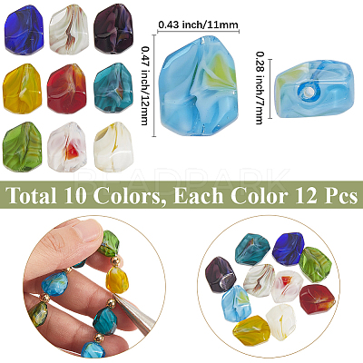 120Pcs 10 Colors Handmade Gold Sand Lampwork Beads Strands LAMP-PA0001-13-1