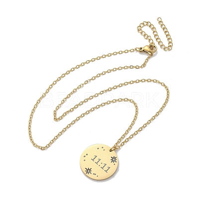 304 Stainless Steel Number 11:11 Pendant Necklaces NJEW-NH0002-01G-02-1