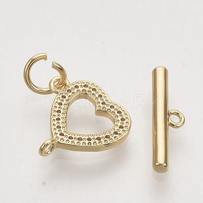 Brass Micro Pave Clear Cubic Zirconia Toggle Clasps KK-T054-13G-NF-1