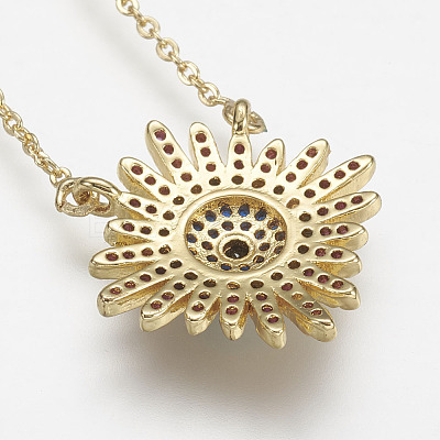 Brass Micro Pave Cubic Zirconia Pendant Necklaces NJEW-J051-08G-1