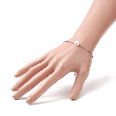 Oval Natural Pearl Beaded Slider Bracelet BJEW-JB09315-01-1