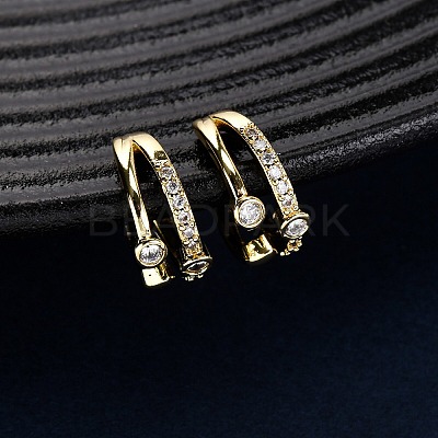 Brass Micro Pave Clear Cubic Zirconia C-Shaped with Heart Cuff Earrings EJEW-D328-05G-02-1
