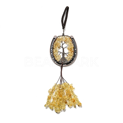 Natural Yellow Quartz Chip Tree of Life Pendants Decoration G-F733-06D-1