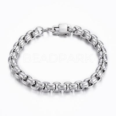 Tarnish Resistant 304 Stainless Steel Box Chain Bracelets BJEW-H508-07P-1