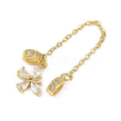 Brass Pave Clear Cubic Zirconia European Safety Chains with Charms KK-L236-15A-G-1