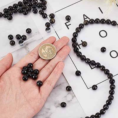 2 Strands Natural Golden Sheen Obsidian Beads Strands G-OC0003-52-1