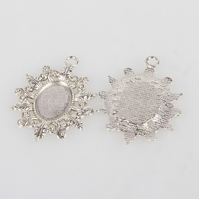 Vintage Tibetan Style Alloy Flower Pendant Cabochon Bezel Settings X-TIBEP-O006-39AS-1