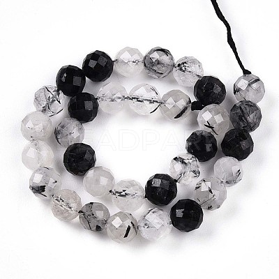 Natural Tourmalinated Quartz Beads Strands G-S345-6mm-30-1