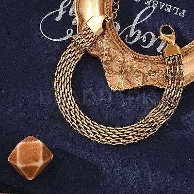 Ion Plating(IP) 304 Stainless Steel Mesh Chain Bracelet X-BJEW-G669-14G-1