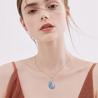 Ocean 304 Stainless Steel & Natural Paua Shell Conch Shell Shaped Pendant Necklaces for Women WGFD092-01-1