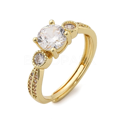 Brass Micro Pave Clear Cubic Zirconia Finger Rings for Women RJEW-U049-02G-1