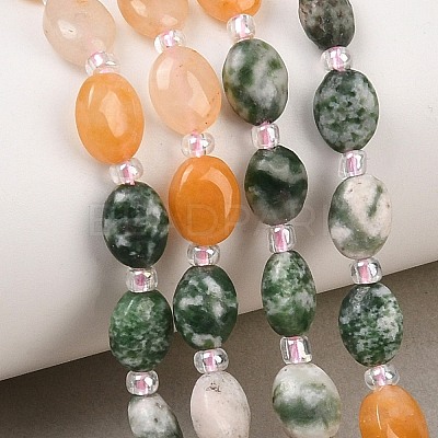 Natural Green Spot Jasper & Rose Quartz & Moss Agate & Red Aventurine Beads Strands G-Z135-A07-1