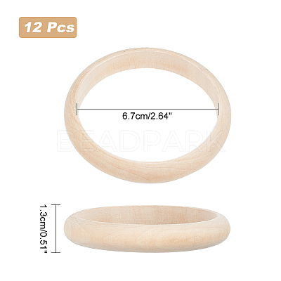 12Pcs Unfinished Wood Bangles BJEW-AR0001-07-1