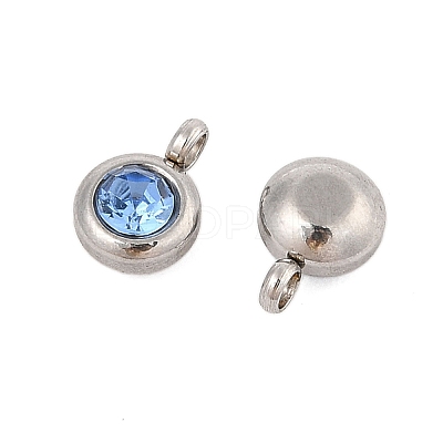 Trendy Original Color 304 Stainless Steel Faceted Grade A Rhinestone Flat Round Charms Pendants RB-N030-01I-1