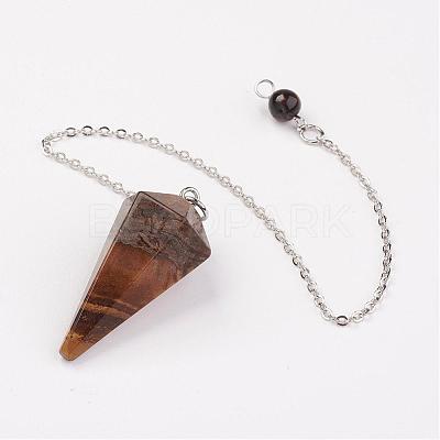 Natural Tiger Eye Hexagonal Pointed Dowsing Pendulums G-G956-D02-FF-1