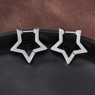Tarnish Resistant 304 Stainless Steel Star Huggie Hoop Earrings STAS-H156-05P-1