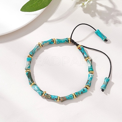 Natural Dyed Imperial Jasper & Brass Beads Braided Bead Bracelets BJEW-JB13418-01-1