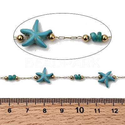 Handmade 304 Stainless Steel Synthetic Turquoise Starfish Link Chains CHS-L032-13G-05-1