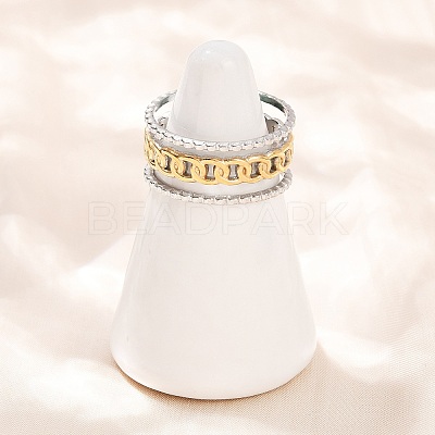 304 Stainless Steel Double Color Cuff Rings RJEW-S635-01GP-14-1