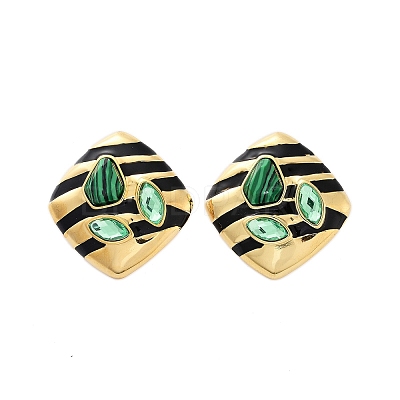 Synthetic Malachite Stud Earrings EJEW-A114-12G-1