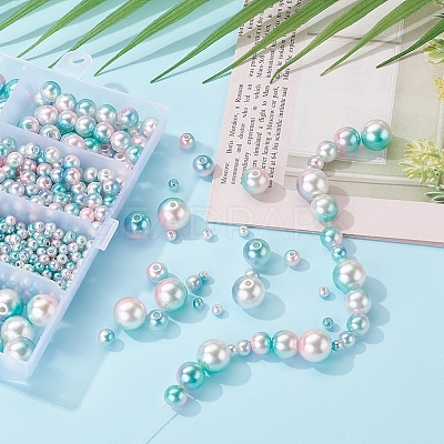 497Pcs 5 Style Rainbow ABS Plastic Imitation Pearl Beads OACR-YW0001-09B-1
