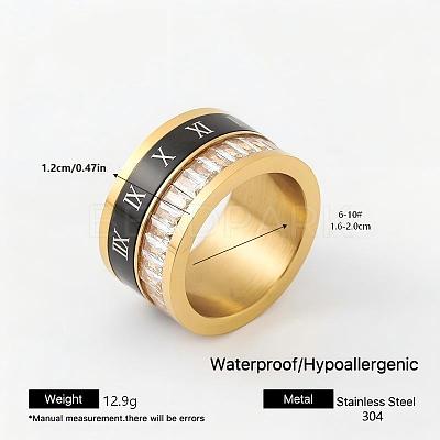 304 Stainless Steel Rhinestone Wide Band Finger Rings XC5005-26-1