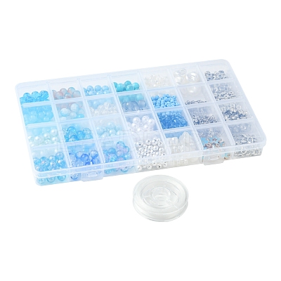 DIY Round Glass & CCB Plastic Beads Bracelets Making Kits DIY-FS0007-56A-1