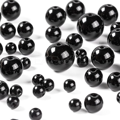 340Pcs 4 Sizes Synthetic Black Stone Beads Strands G-LS0001-10-1