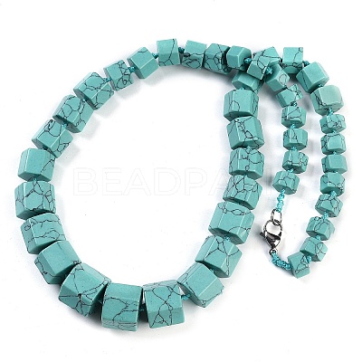 Synthetic Turquoise Hexagon Prism Graduated Beaded Necklaces for Women Men NJEW-K388-03I-1