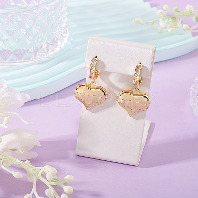 1Pair Brass Clear Cubic Zirconia Heart Hoop Earrings EJEW-TA0008-59-1