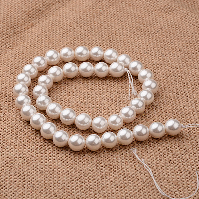 Polished Round Grade A Shell Pearl Bead Strands X-BSHE-M027-6mm-28-1