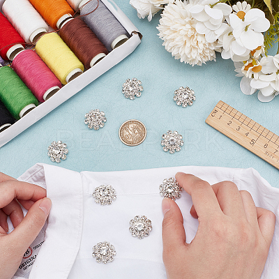 10Pcs 1-Hole Alloy Rhinestone Shank Buttons BUTT-FG0001-28B-1