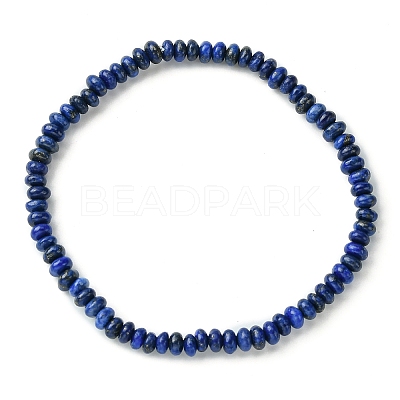 Natural Lapis Lazuli Flat Round Beaded Stretch Bracelets for Women BJEW-JB09717-05-1