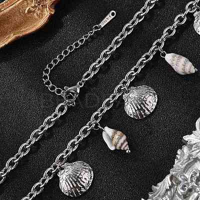 Summer Beach 304 Stainless Steel & Shell Pendant Necklaces NJEW-Z061-09P-1