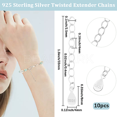 10Pcs 925 Sterling Silver Twisted Extender Chains STER-BBC0008-99-1