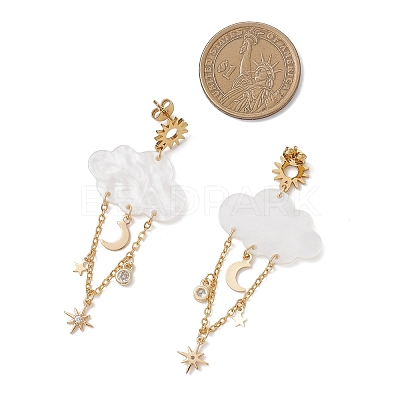 Acrylic Cloud with Moon Dangle Stud Earrings EJEW-JE06843-1