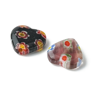 Handmade Millefiori Glass Heart Bead LK-YW0001-06-1